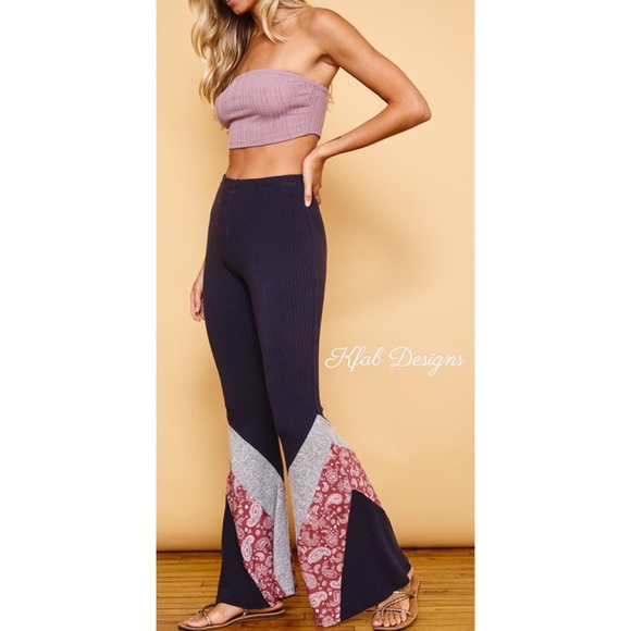 ❤️LAST 2! High Waist Super Soft Flare Leg Boho Paisley Detail Super Soft Pants! - Picture 4 of 5